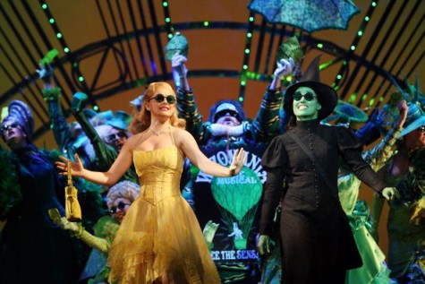 MELBOURNE, AUSTRALIA - JULY 11: Lucy Durack performs as Glinda, the Good Witch and Amanda Harrison performs as Elphaba, the Wicked Witch during a photo call for "Wicked" at the Regent on July 11, 2008 in Melbourne, Australia. (Photo by Kristian Dowling/Getty Images)