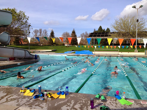 ABOVE: Dublin High Swim Team doing their swim sets for the day, preparing for the next meet.