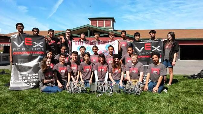 ABOVE: The Gael Force Robotics Team taking a picture after winning the excellence and design awards at the VEX 2014 State Championship.
