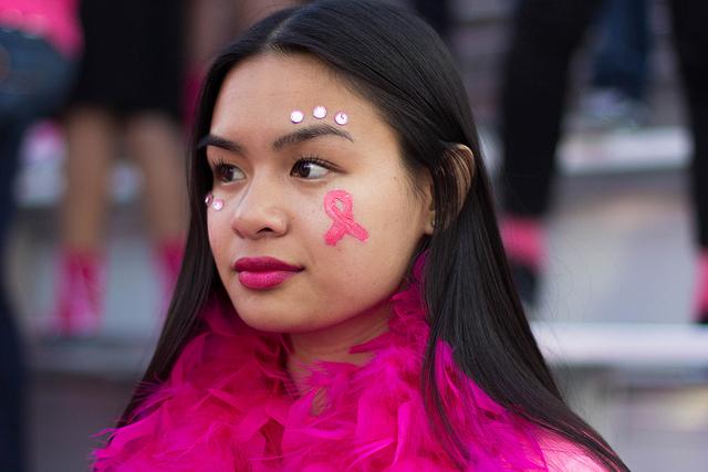 Senior Jianna So decked out in her pink to support Breast Cancer awareness at the football game. 