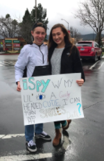 Above: Juniors Tasha Villa and Ethan Tuell pose for a picture after Tasha asked Ethan to Sadie’s with a cute poster.