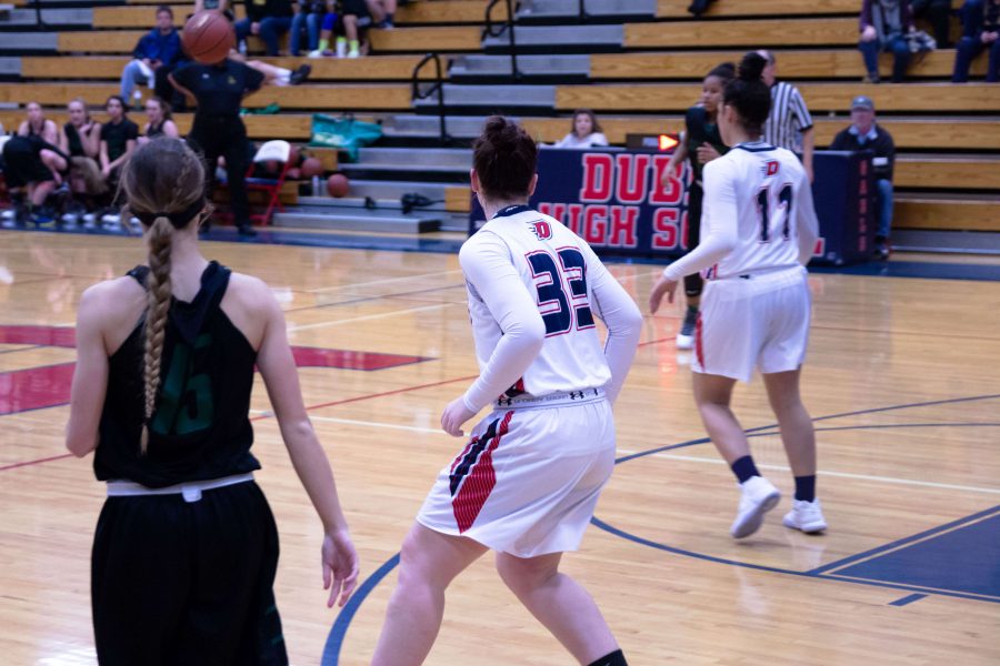 DHS Lady Gaels anticipate a play during their senior night game.