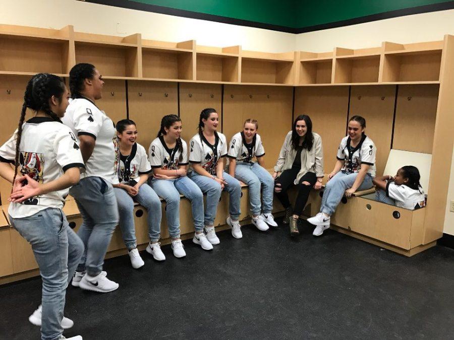 Some of the varsity hip hop team backstage, preparing together to perform. The team won second overall in their category.