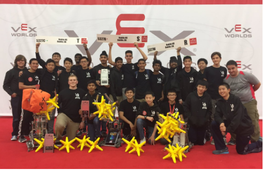 Members of Gael Force Robotics Teams 5327B, 5327C,and 5327W pose with their awards.
