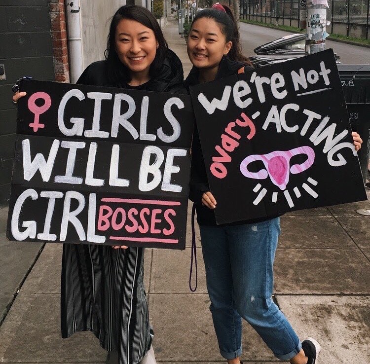 Kearns (right) at the Womens March in Seattle, Washington.