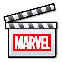 An icon of a film tape with the Marvel Logo