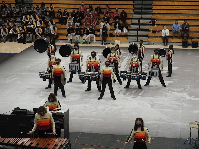 Members of the DHS Winter Percussion during Wednesday night’s performance. Photo courtesy of Vikram Kalyanraman.