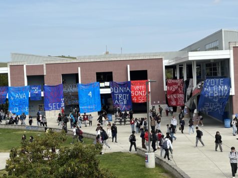 Election banners fluttered across campus. (Source: Brandon Maskey)