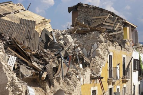 Building collapsed due to an earthquake. 