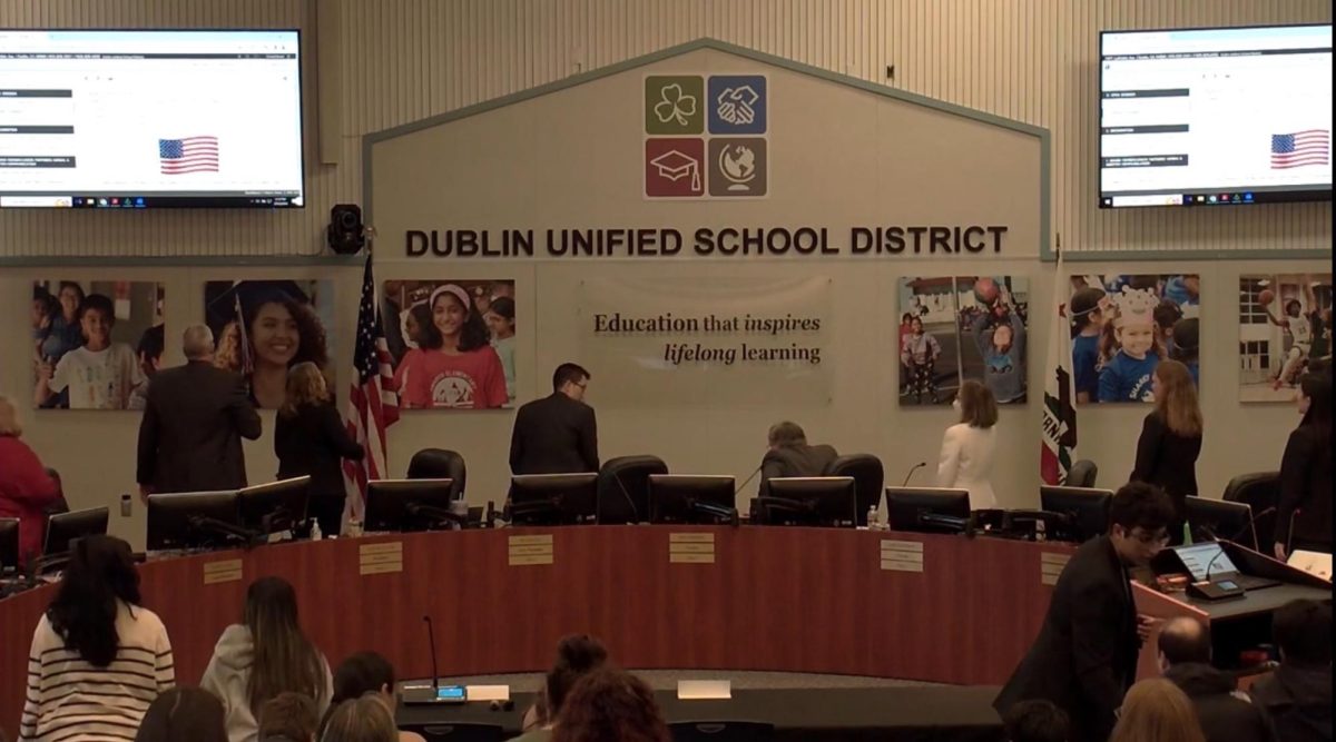 The Dublin Unified School District Board of Trustees meeting on March 12th, 2024.
