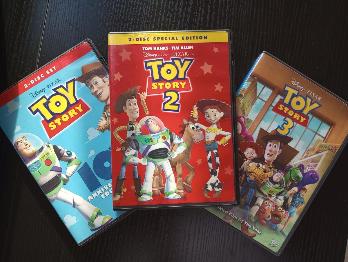 Pixar Animation Studio's Toy Story, Toy Story 2, and Toy Story 3, the first three films in the franchise prior to the release of Toy Story 4 in 2019.